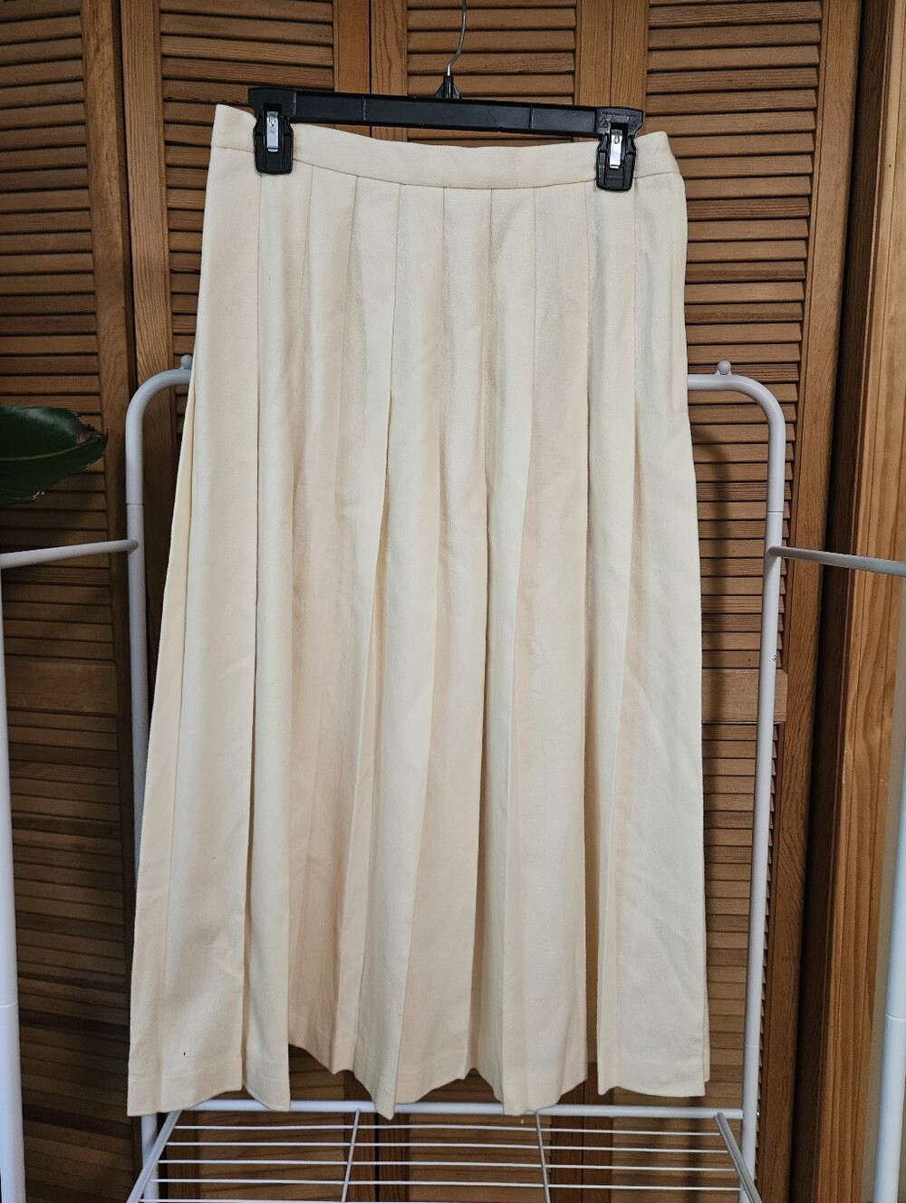 Vintage 100% Wool Cream Long Collegiate Academia Preppy Twee Boho Pleated Skirt